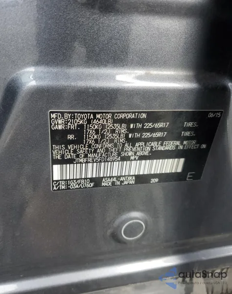 2015 Toyota Rav4 Le from USA, damaged, VIN JTMBFREV5FD148954